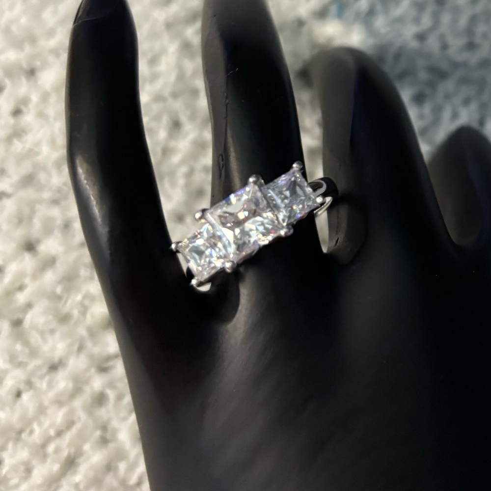 Diamonique Three-Stone Clear Cubic Zirconia Ring in Silver Tone 8 - Picture 4 of 8